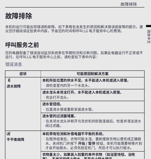 解读LG洗衣机故障代码IE（IE代码的含义及解决方法）